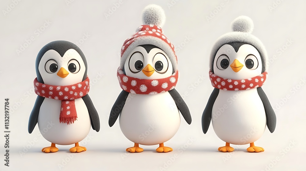 Fototapeta premium Cute Penguin 3d cartoon animation illustration isolated on white