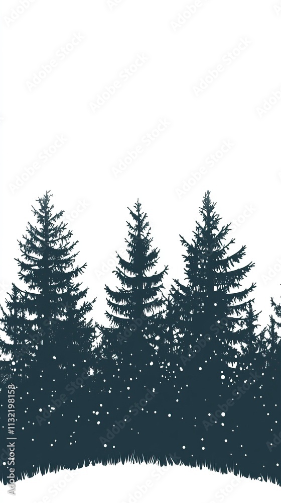 Obraz premium Silhouette of Snow Covered Pine Trees in a Forest Snow Covered Forests and Trees, Winter season, Happy New Year, Happy Christmas 