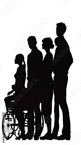 Silhouetted Group of People with Accessibility Support, Accessible World for All 