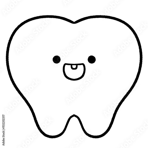 Happy baby tooth milk tooth healthy baby tooth dental icon Line art outline black line cartoon style isolated hand drawn