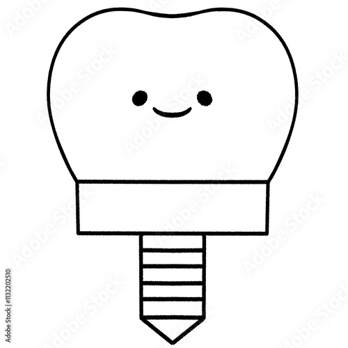 Dental implant icon Line art outline black line in cartoon style isolated hand drawn illustration