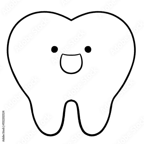 Happy tooth healthy tooth dental icon Line art outline black line cartoon style isolated hand drawn illustration