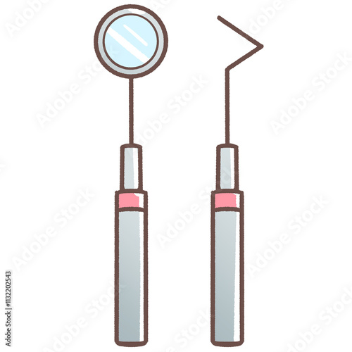 Dental instruments tooth tool Mouth mirror and Dental probes icon isolated hand drawn illustration