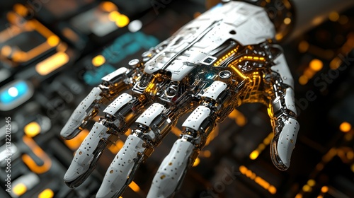 Futuristic Mechatronic Robotic Hand Close-Up