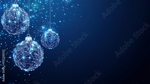 Wallpaper Mural Wireframe Christmas balls, low poly style. Banner for the concept of Christmas or New Year with a place for an inscription. Abstract modern 3d vector illustration on blue background. Torontodigital.ca