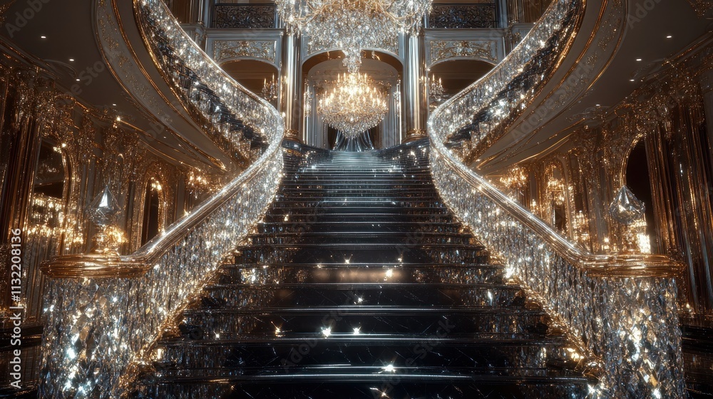 Obraz premium Grand crystal staircase in opulent palace interior. (1)