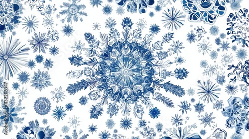 Wallpaper Mural A vector illustration of "Merry Christmas" surrounded by an intricate pattern of snowflakes on a white background. Torontodigital.ca