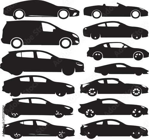 car silhouettes set - vector with white background
