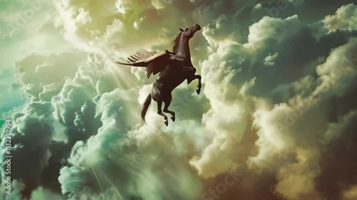 The mythical Pegasus among clouds