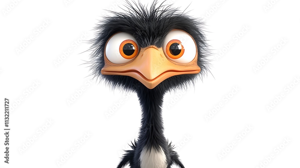 Fototapeta premium Cute ostrich 3d art animation illustration style isolated on white background