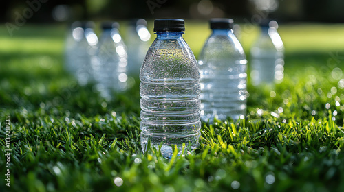 Fresh Perspective: Close-up Plastic Bottle on Green Lawn in Global Context
