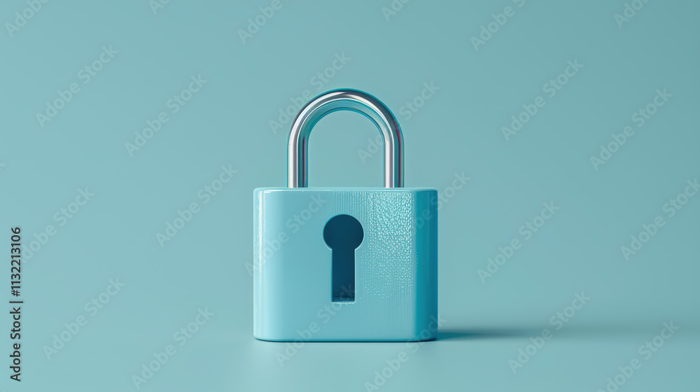 Fototapeta premium Blue padlock on a turquoise background symbolizing security, protection, and confidentiality in digital safety