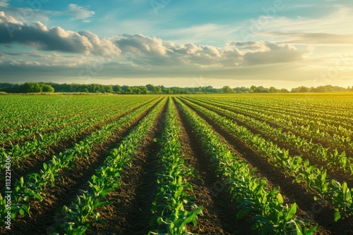 Pollution impact on agriculture a field of crops near highway nature photography rural environment wide-angle viewpoint environmental concerns in crop production photo