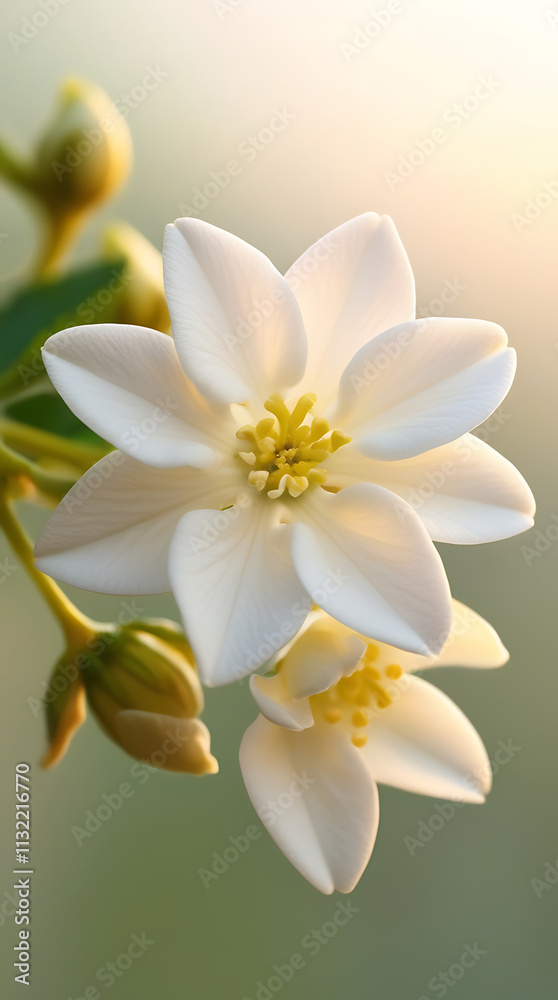 Fototapeta premium jasmine flower blooming in the morning, created by Generative AI