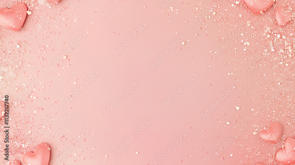 Fototapeta premium top view of pink love on a textured on a pink background, space for text