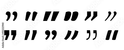 Quotation double commas. Quote mark sigh for chat discussion. quotes marks punctuation dialog element. Flat simple citation black icon.