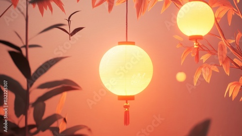 Mid-Autumn Festival illustration, 3d, plain background c50,Cinema 4d style. photo