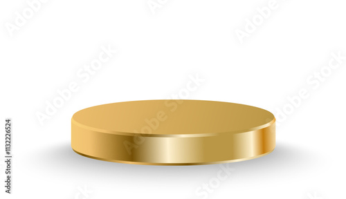 Realistic golden blank product podium scene. Geometric metallic shape for product branding. Gold cylinder mock up scene.