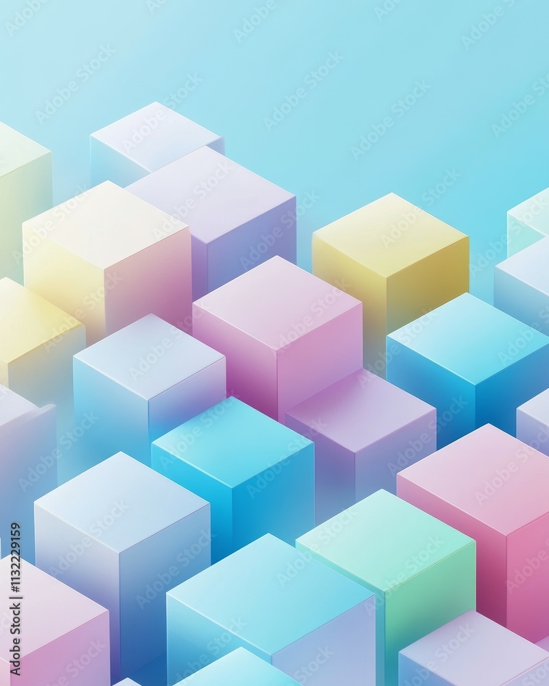 Obraz premium Pastel Geometric Cubes in Light Blue Background