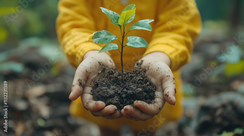 Environmental Education: Child Holding Small Tree for Planting
