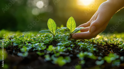 Eco-Friendly World: Hand Holding Green Globe in Nature Concept
