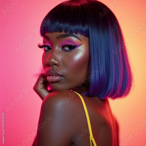 Vibrant Portrait of a Model with Bold Makeup and Neon Colors