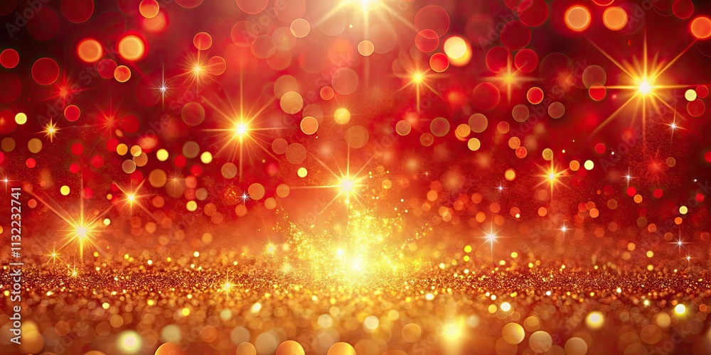 Obraz premium Vibrant red and gold sparkling light background material , red, gold, sparkles, shimmer, bright, luxurious, festive, glamorous