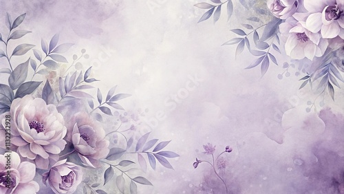 Lavender Floral Watercolor Background with Delicate Blooms and Greenery