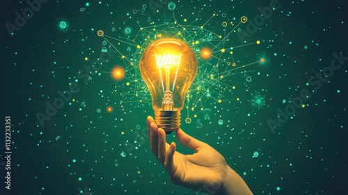 Sustainable Energy Innovation: Hand Holding Light Bulb with ESG Icon