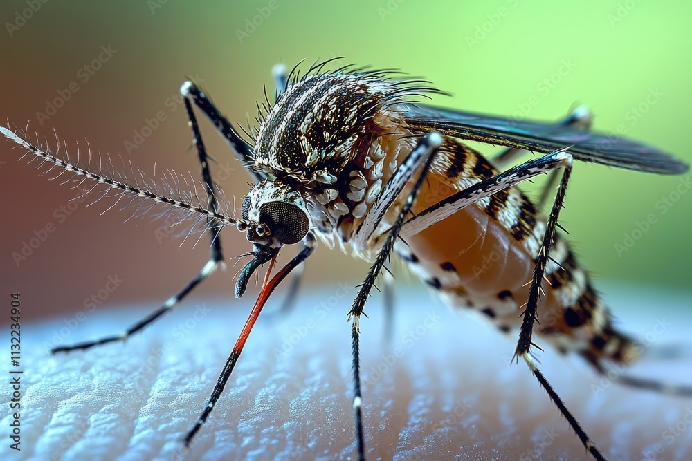 Fototapeta premium Aedes Aegypti Mosquito Feeding on Human Skin