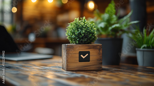 Human Hand Placing Document Icon in Wooden Cube, Business Conceptual Image