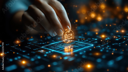 Digital Technology Concept with Hand Touching Document Icon on Virtual Screen