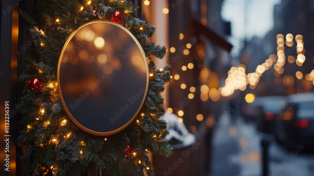 Fototapeta premium A blank sign hanging mockup christmas theme