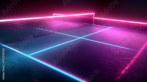 Neon Glowing Tennis Court 3D Illustration