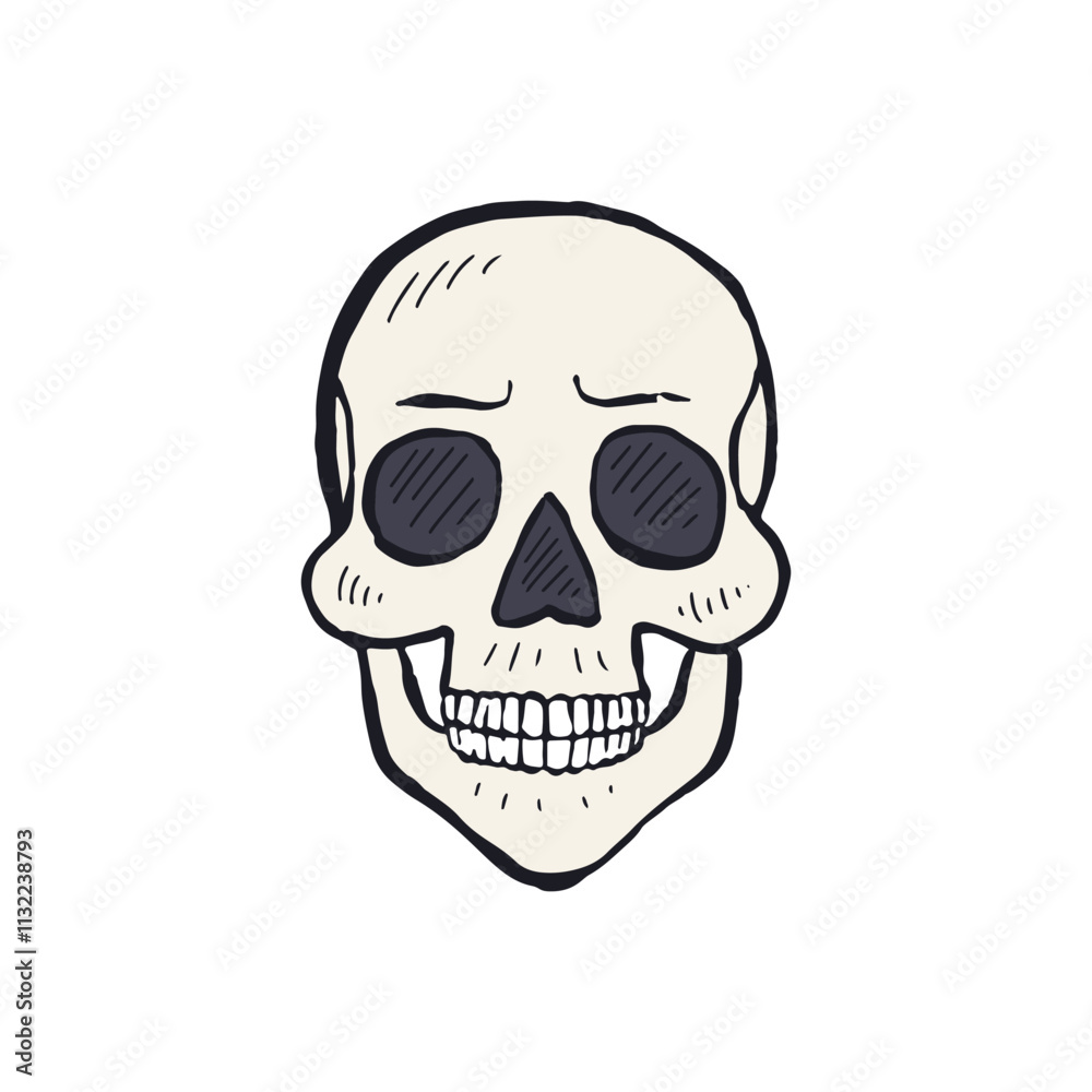 Fototapeta premium Hand drawn sketchy human skull isolated on white background. Doodle skeleton head tattoo design