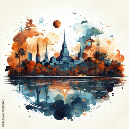 Modern Art Depicting Phnom Penh Skyline with Elegant Design
