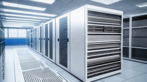 Modern Data Center with Bright Directional Lighting