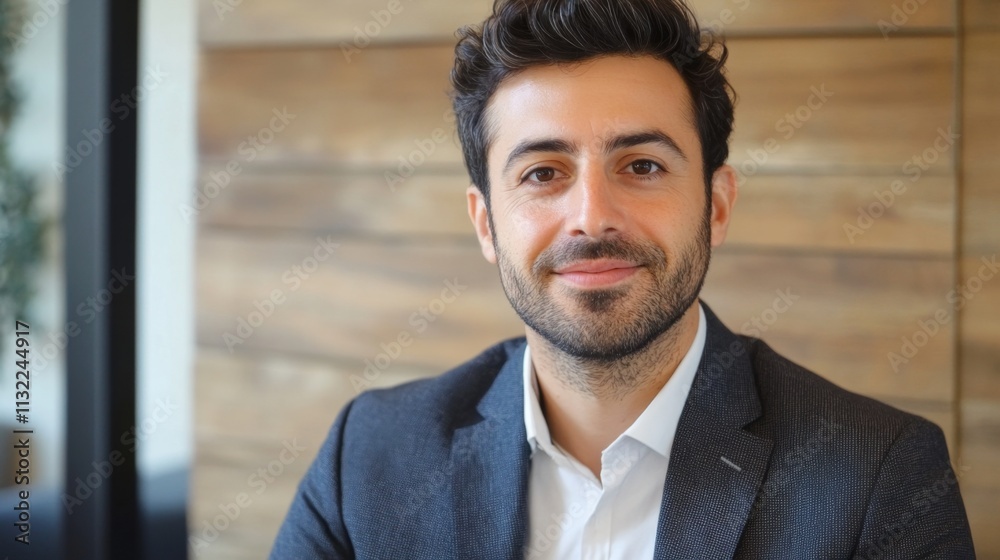 Fototapeta premium Professional portrait of a confident businessman in an office setting close-up view personal branding concept for entrepreneurs