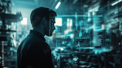 Wallpaper Mural A man interacts with digital data in a high-tech environment. Torontodigital.ca