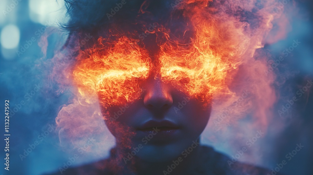 Fiery Eyes: Surreal Abstract Face in Smoke Fiery Eyes: Surreal Abstract Face in Smoke