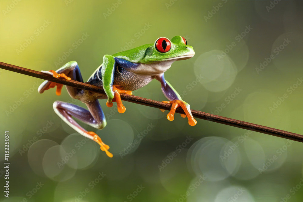 Naklejka premium red eyed tree frog on trunk