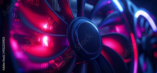 Close-up of a computer cooling fan with vibrant lighting effects. photo