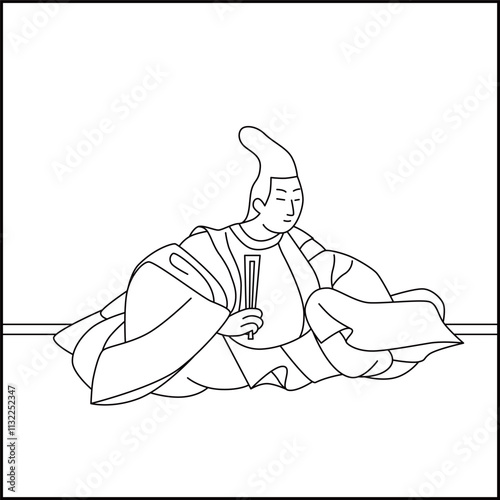 線画正方形百人一首　壬生忠見