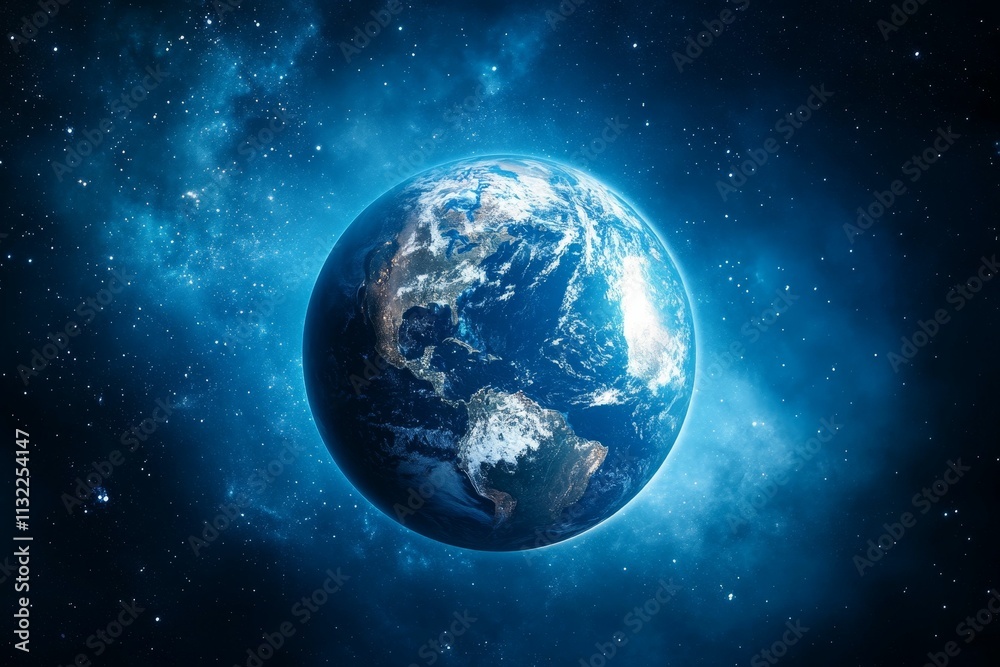 Fototapeta premium Planet Earth in deep space, surrounded by stars.