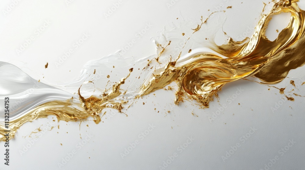 Obraz premium Dynamic motion of gold and white liquid swirls abstract art studio setting high-contrast fluid dynamics concept