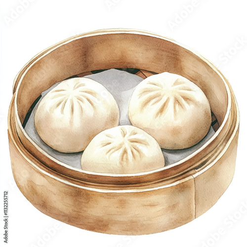 Steamed buns watercolor clipart illustration