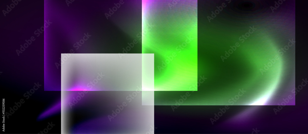 Fototapeta premium Glass squares with neon shiny light abstract background