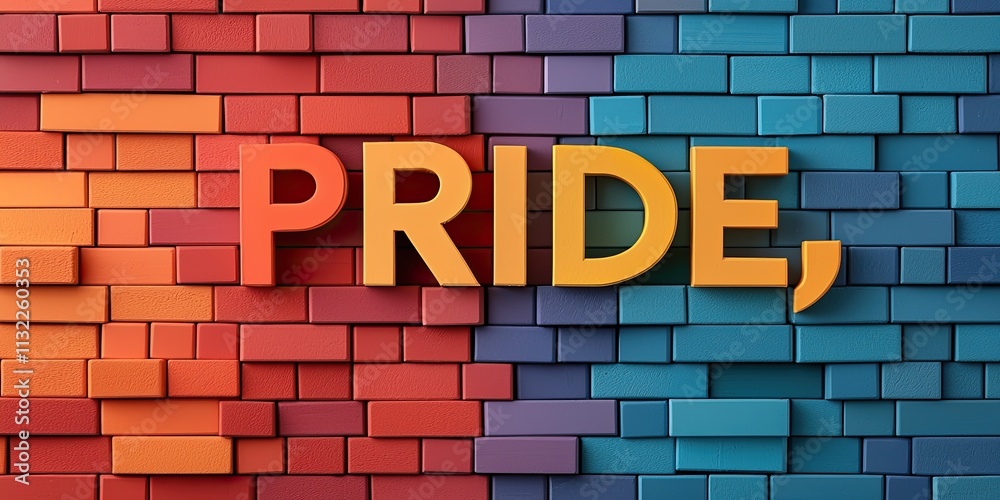 Fototapeta premium LGBT pride community concept. Colorful brick wall with the word