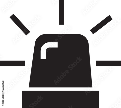 Emergency siren icon in black flat style. Alert light bulb vector represent urgency and attention. Ambulance or police emergency siren sign. Alarm lamp symbol isolated on transparent background.