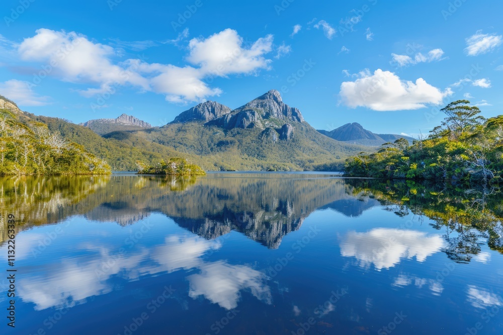 Naklejka premium Cradle Mountain reflected in Lake Dove Tasmania Australia.